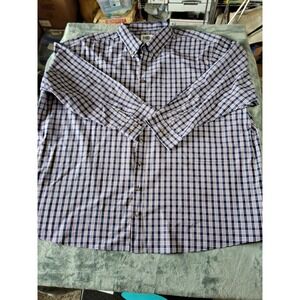 HB Mens 4XL Plaid Button Down Shirt Navy Blue White Long Sleeve Big & Tall